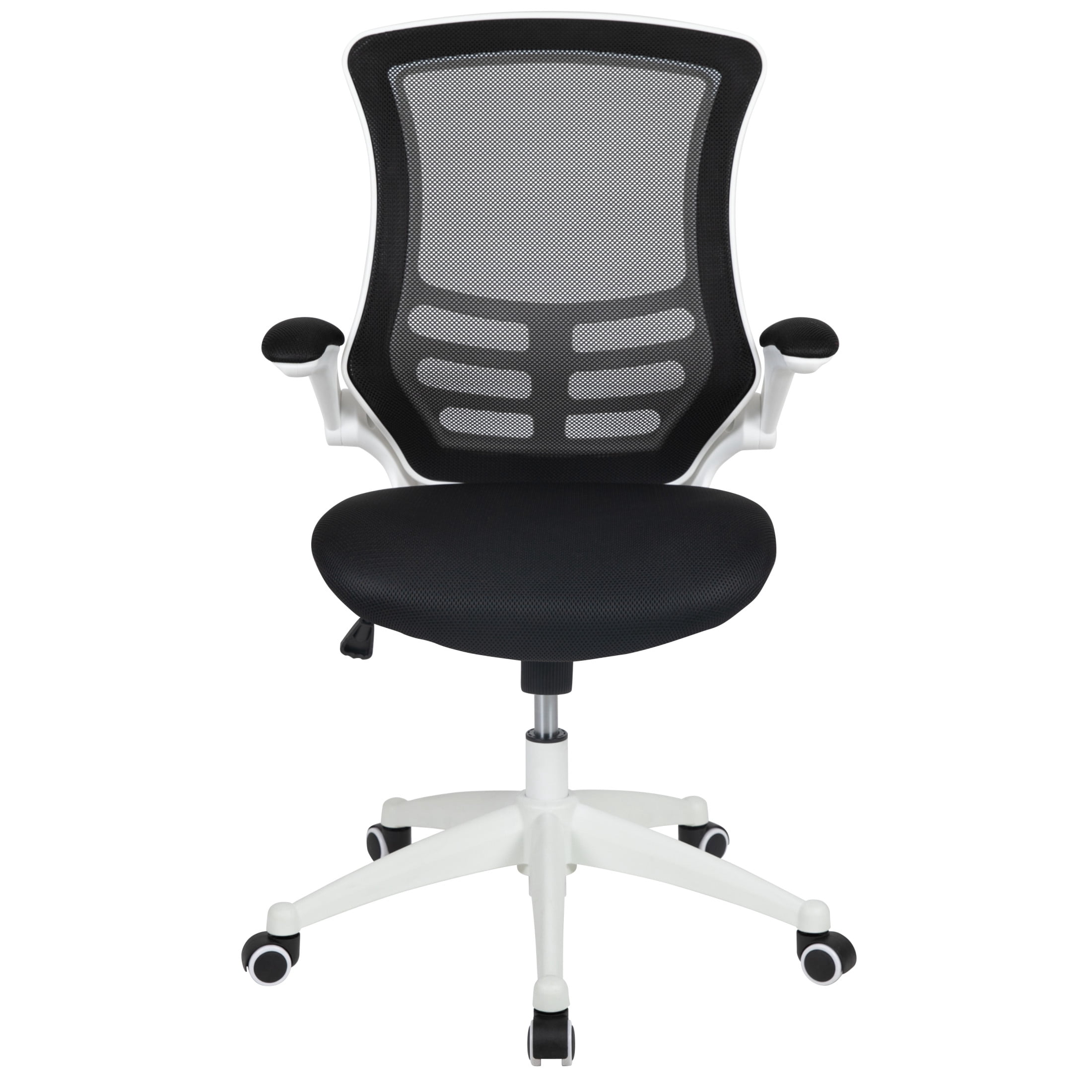 Flash Furniture Kelista Mid-Back Black Mesh Swivel Ergonomic Task Office Chair with White Frame and Flip-Up Arms