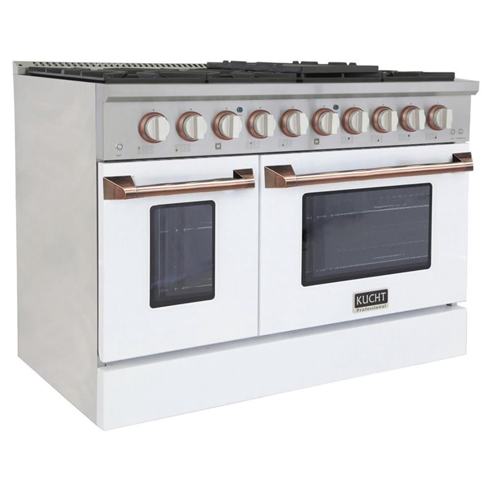 Pemberly Row 48" Stainless Steel Propane Gas Range in Silver/Rose Gold