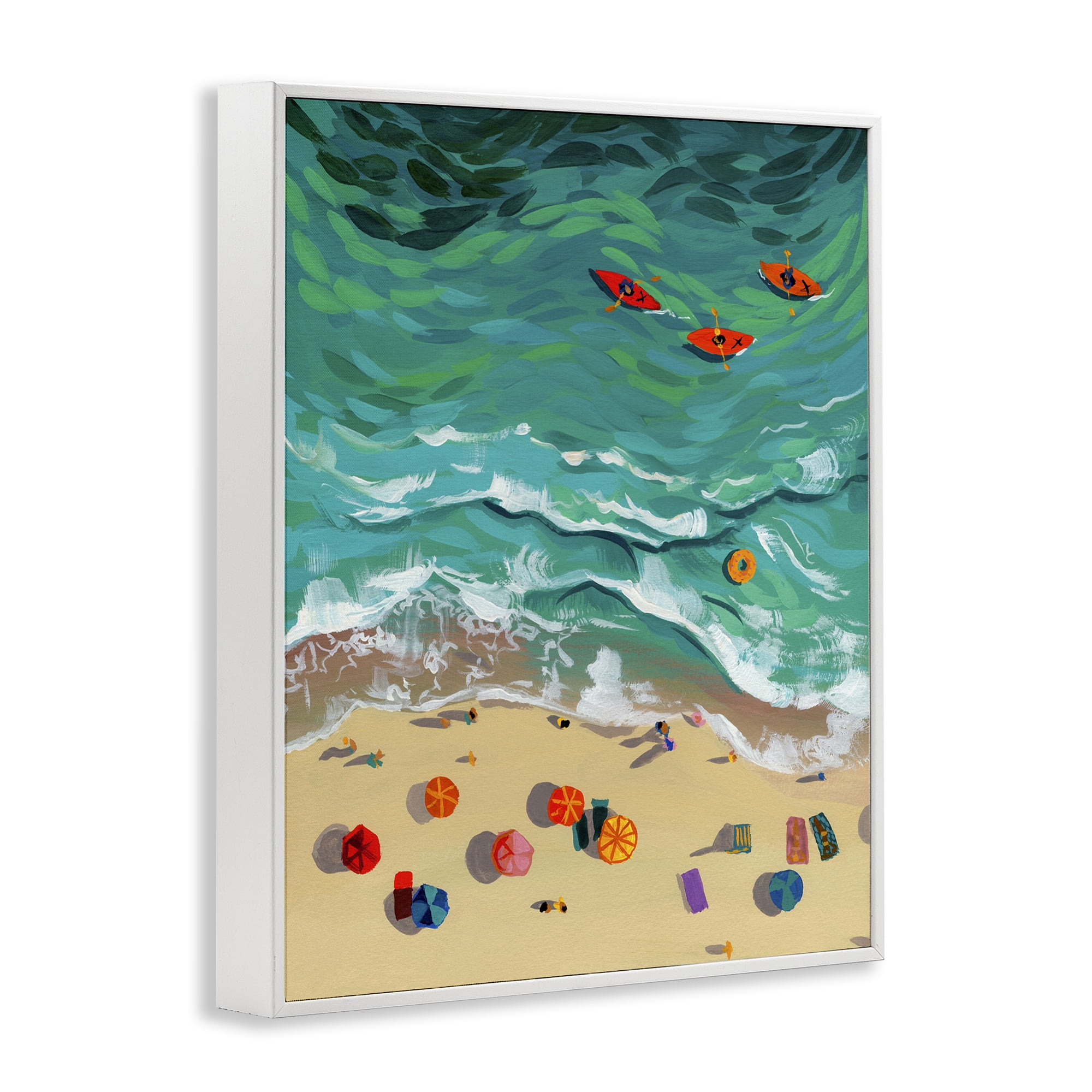 Stupell Industries Three Kayaks in Turquoise Waves White Framed Giclee Art, design by Brook Page