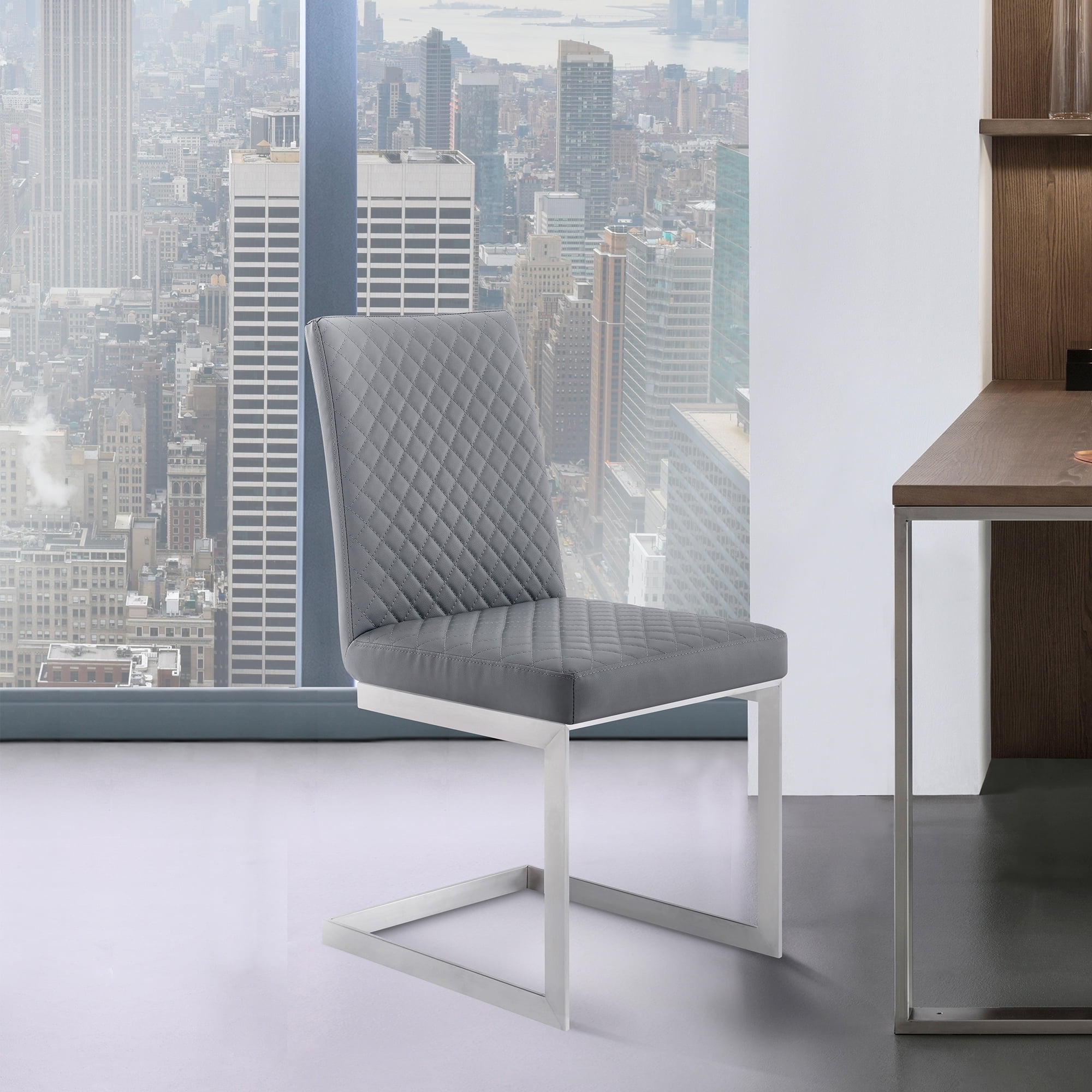 Giselle Contemporary Dining Chair in Brushed Stainless Steel and Grey