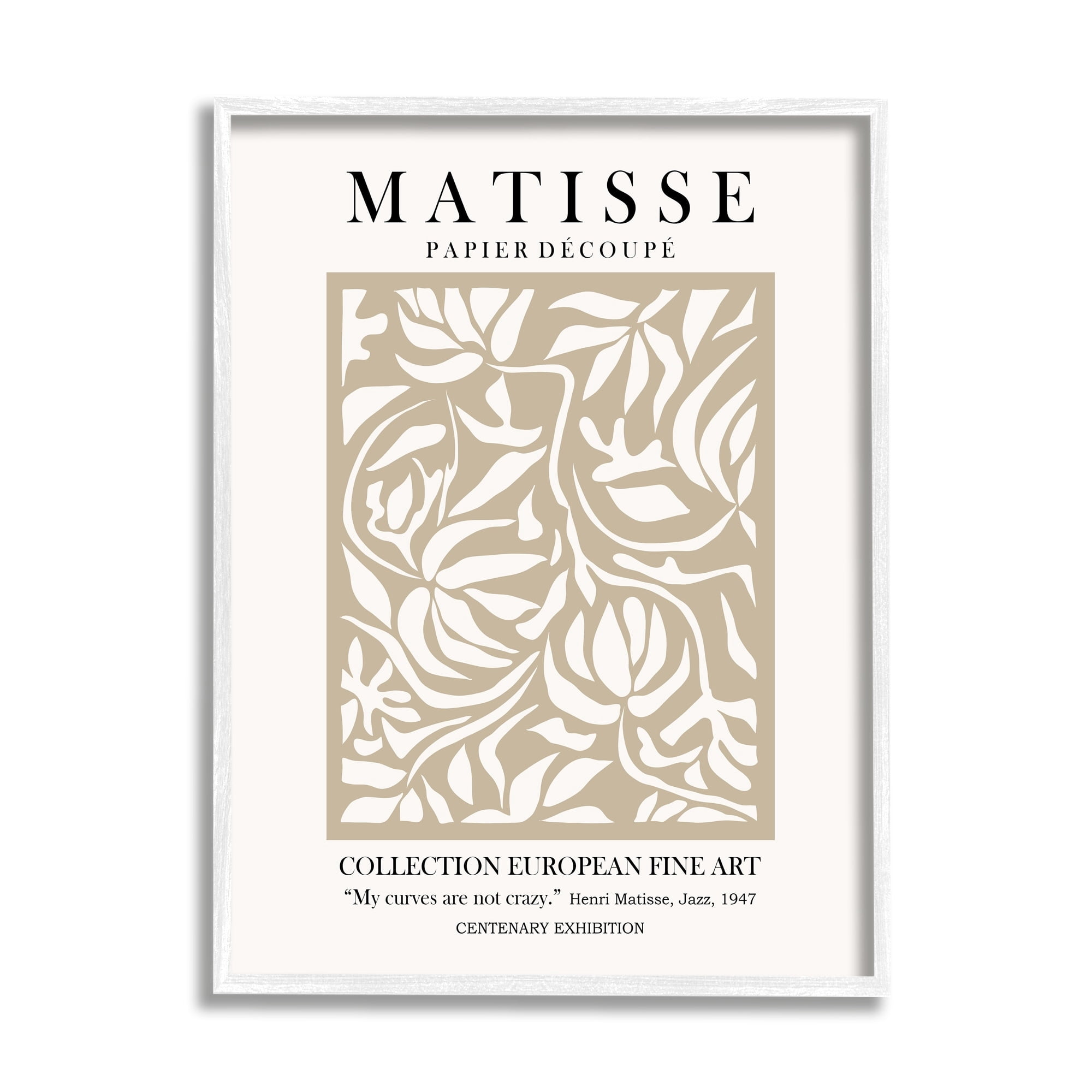 Stupell Industries Neutral Floral Foliage Pattern Historical Exhibition Text Framed Wall Art, 11 x 14, Design by Ros Ruseva
