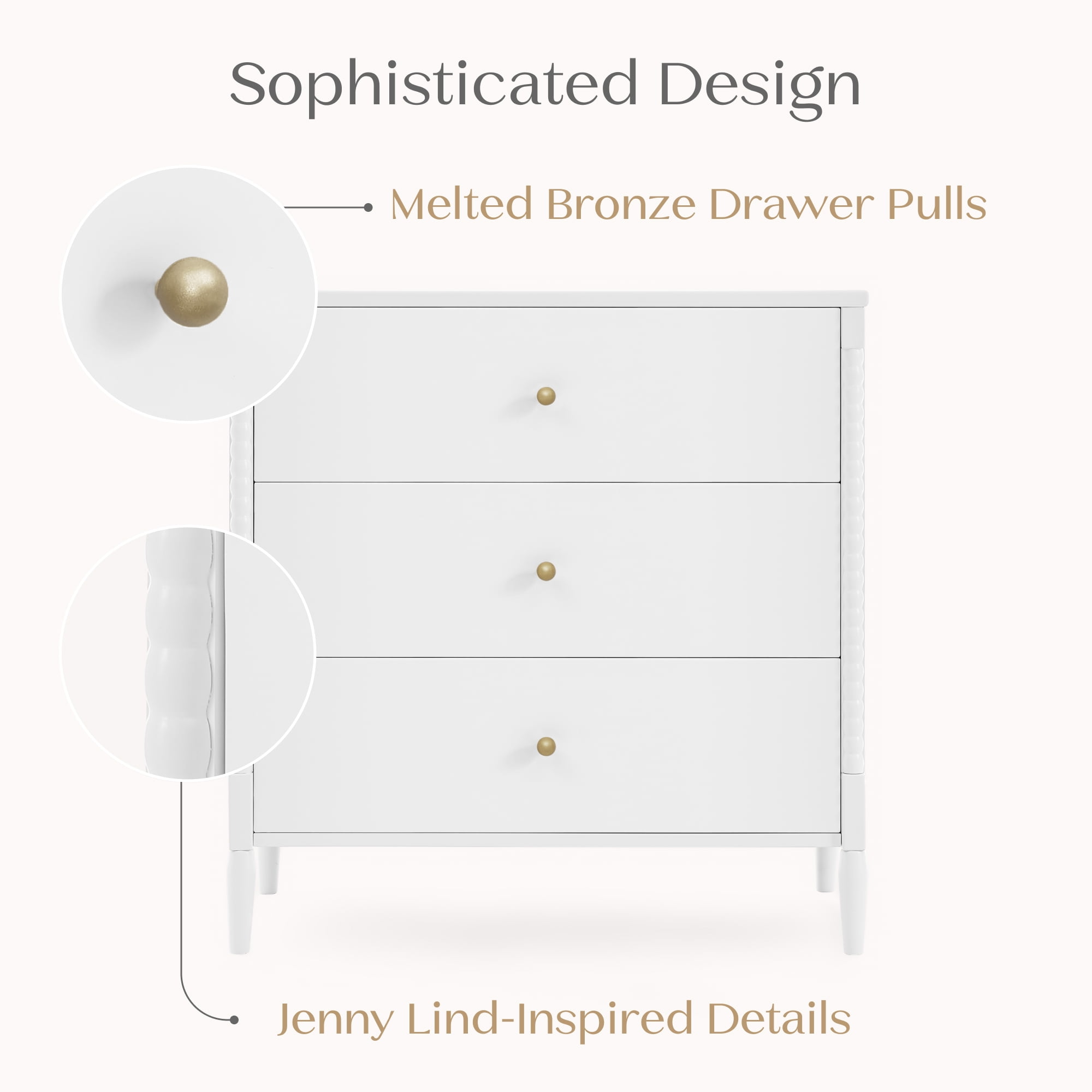 Delta Children Lily 3 Drawer Dresser with Interlocking Drawers, Bianca White