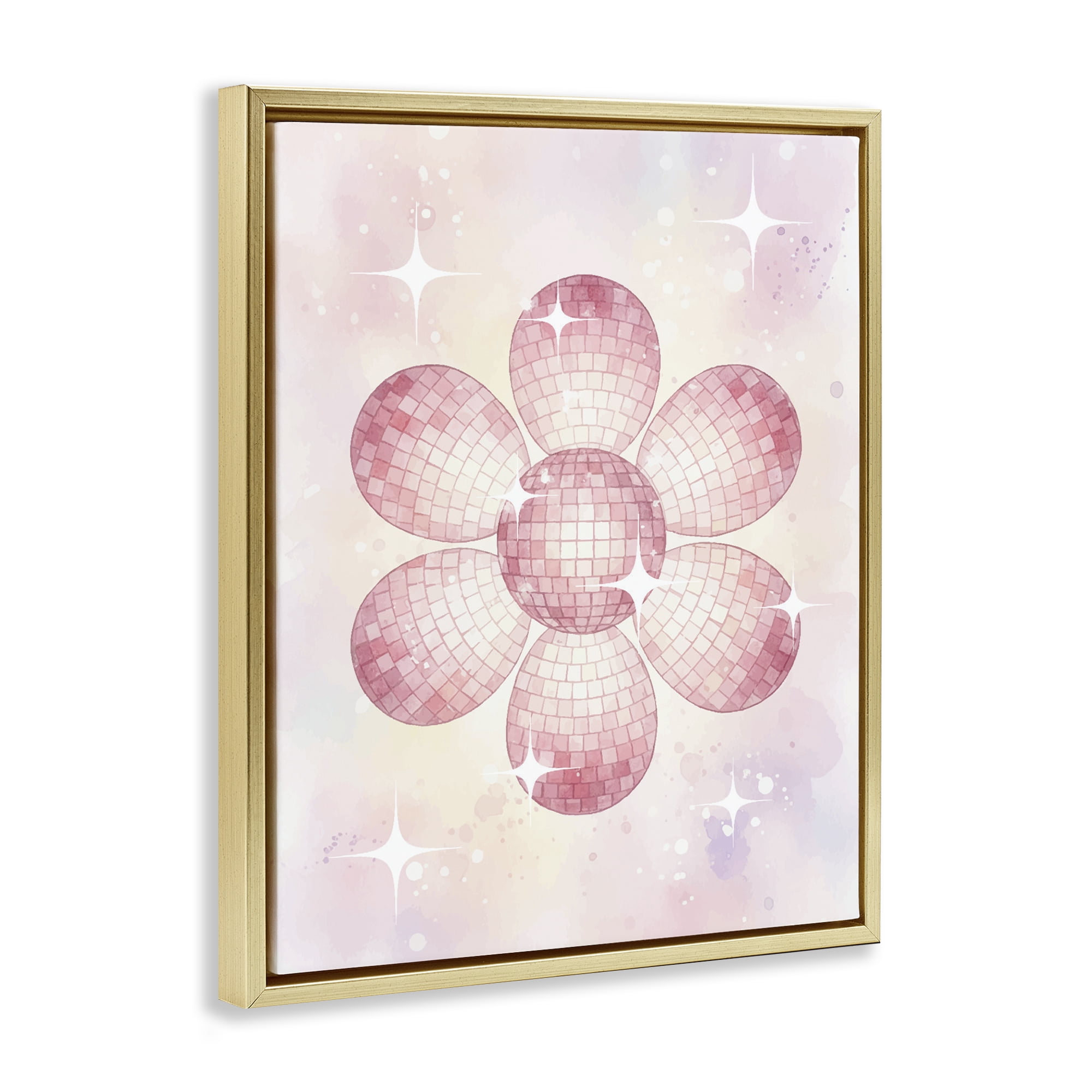 Stupell Industries Dreamy Pink Disco Ball Flower Gold Framed Floater Canvas Wall Art, design by Lil' Rue