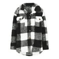 thumbnail image 5 of Plaid Jacket for Woman Fuzzy Sherpa Fleece Lined Flannel Shirt Jackets Casual Long Sleeve Button Shacket Coats (L, Black), 5 of 8