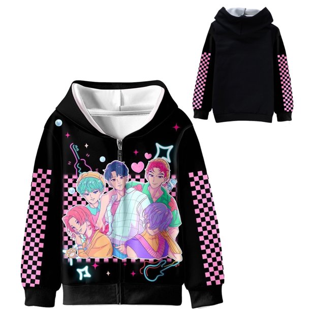 Pop cazadora para niña Demo-n Hunters Sweatshirt,HUNTR/X Rumi,Mire Zoeyy Kids Long Sleeve Sweatshirt,Cute Anime Chibi Style Tee for Fans, Teen Girls & Women | Soft Comfortable Casual Daily Tops