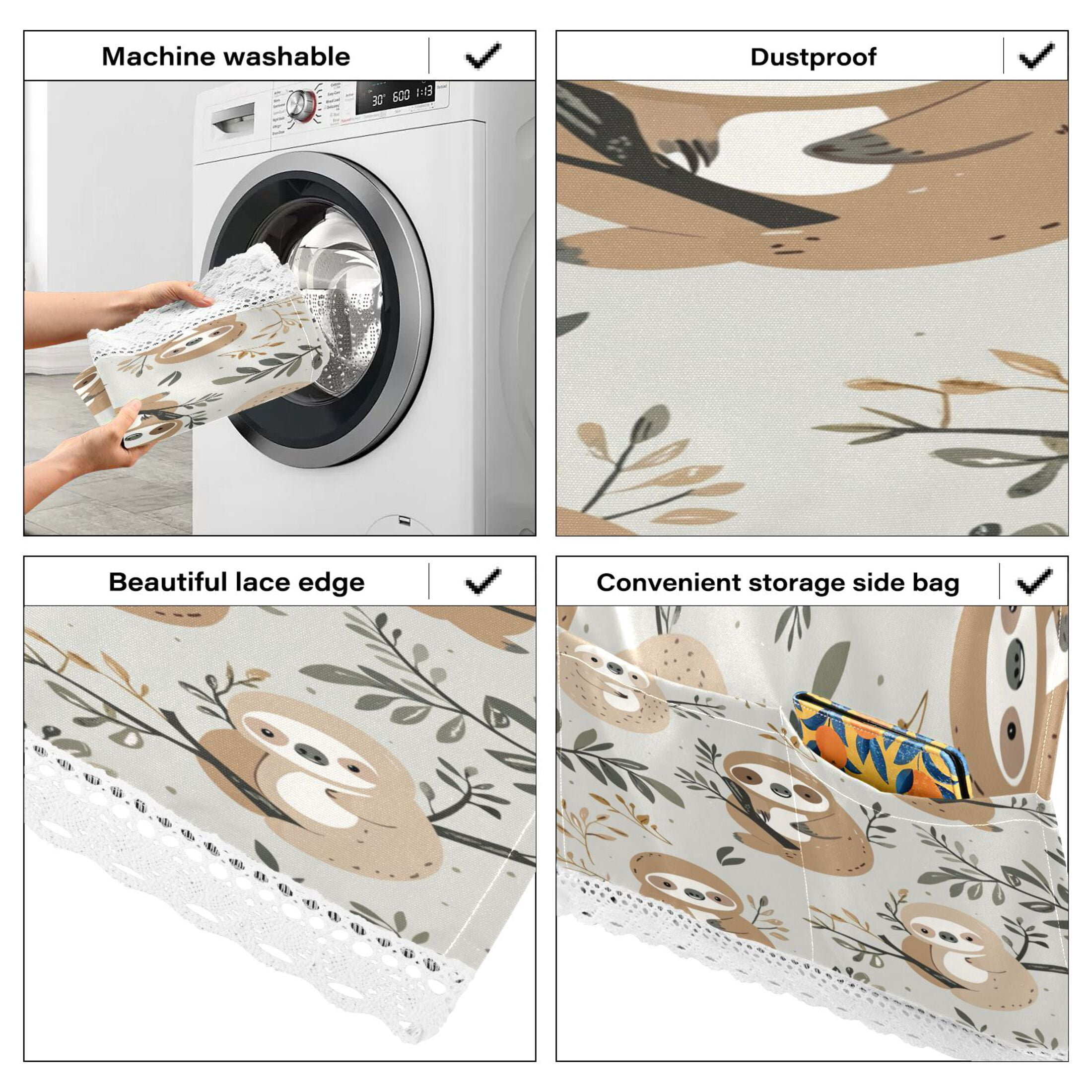 WOBOGO Cute Sloth Pattern with Boho Elements Washing Machine Cloth Dryer Refrigerator Top Cover Protective Non-Slip Mat For Kitchen Laundry