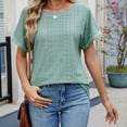 thumbnail image 4 of Htigea Womens Tops Summer Casual Crew Neck Short Ruffle Sleeve T Shirts Loose Fit Eyelet Hollow Out Blouse Sale Green,XL, 4 of 5