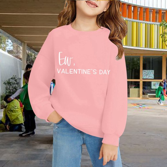 Chandail en Molleton Imprimé Cœur pour Filles, Coupe Ample Col Rond Manches Longues avec Design Amour, Chemise Décontractée en Coton Doux pour Filles Tout-Petits, Plusieurs Couleurs Disponibles pour Usage Quotidien Rose