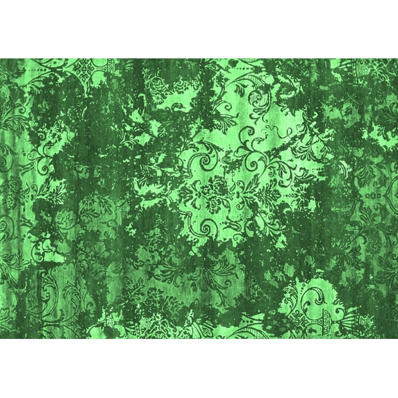 Ahgly Company Indoor Rectangle Abstract Emerald Green Contemporary Area Rugs, 5' x 8'