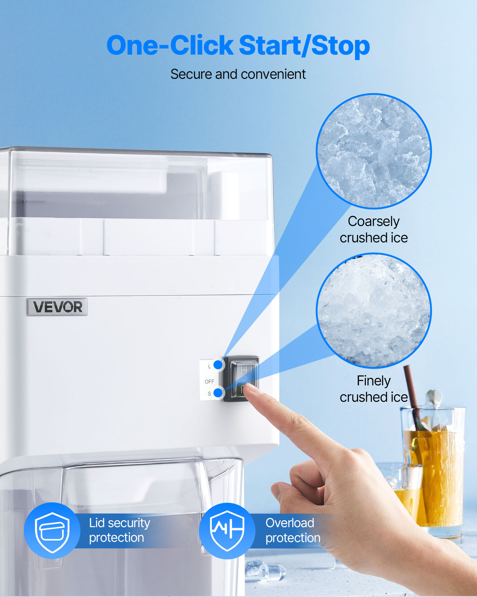 VEVOR Commercial Ice Shaver Machine, 1.91QT /1.8L Large Electric Ice Cube Crusher Shaved Maker with 300W Premium Motor, Stainless Steel Blades, for Bar Mixing Seafood Preservation Home Party, White
