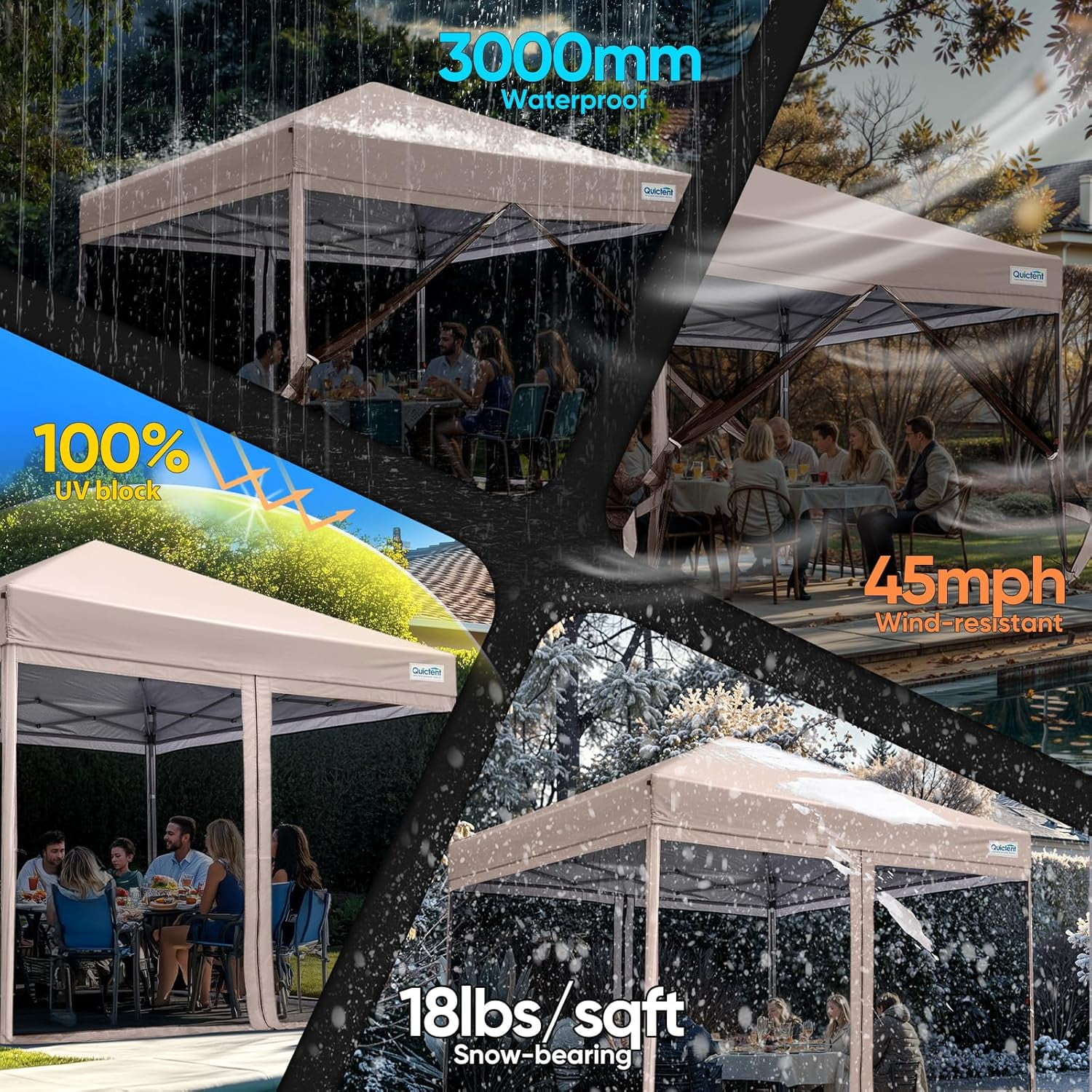 QuickTent メッシュサイドタープ ベージュ Quictent 6.6x6.6 ft Pop-up Canopy Tent, Mosquito Netting