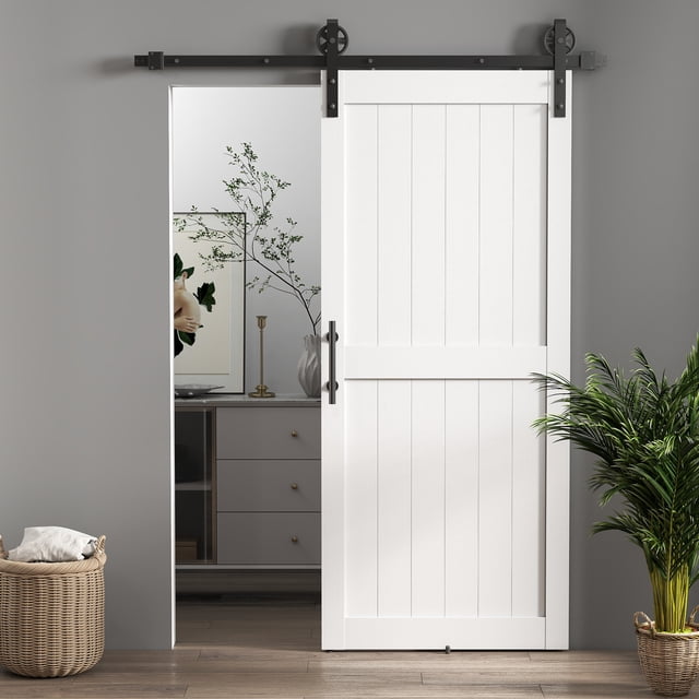 HOMCOM 36"x84"Sliding Barn Door with Hardware Kit, Waterproof, White