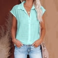 thumbnail image 2 of Kovlvoll Chemises à Manches Courtes pour Femmes Été Décontracté Coton Lin T-Shirt Confortable Ample Léger Col Rabattu Couleur Unie, 2 of 6