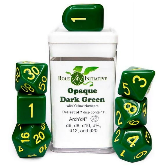 R4I Dice w/ Arch'd4: Opaque - Dark Green w/ Yellow (7)