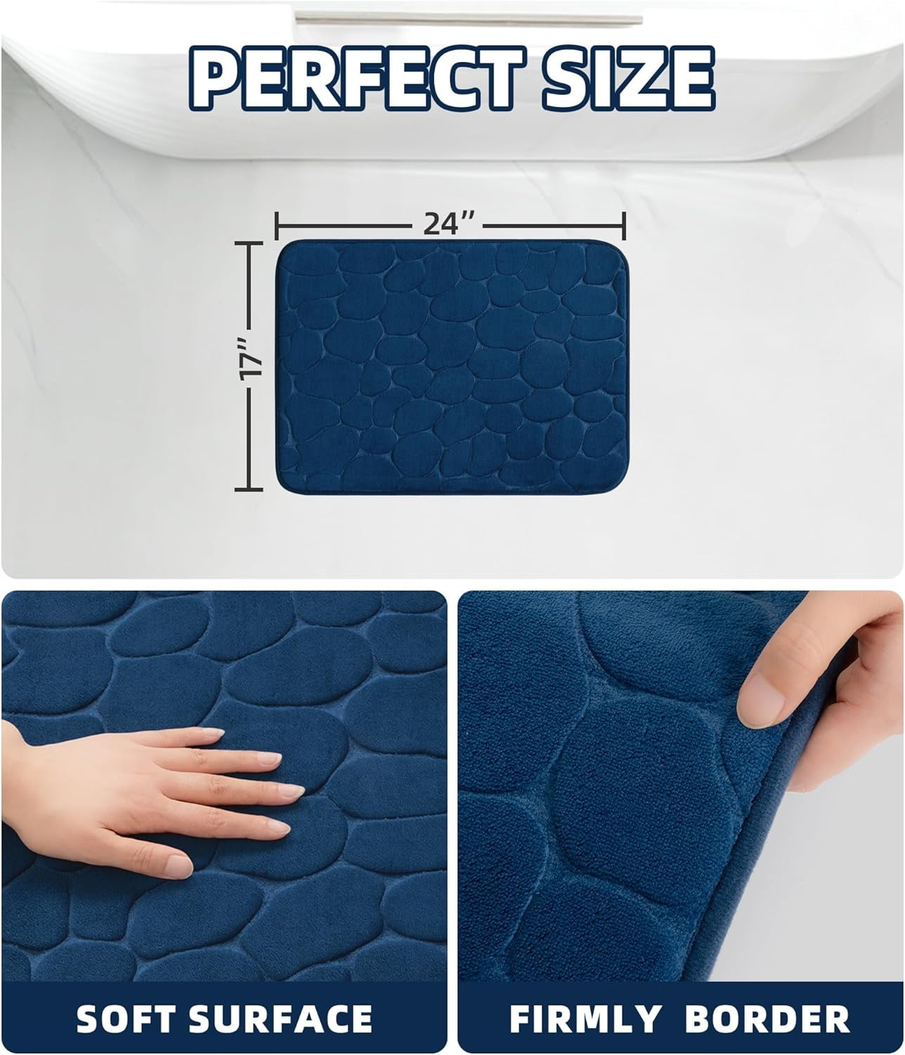 Memory Foam Bath Mat – Super Soft Absorbent Bathroom Rug, Non-Slip Quick Dry Floor Mat, Cobblestone Design, Washable Bath Mat for Bathroom, Bedroom, Toilet