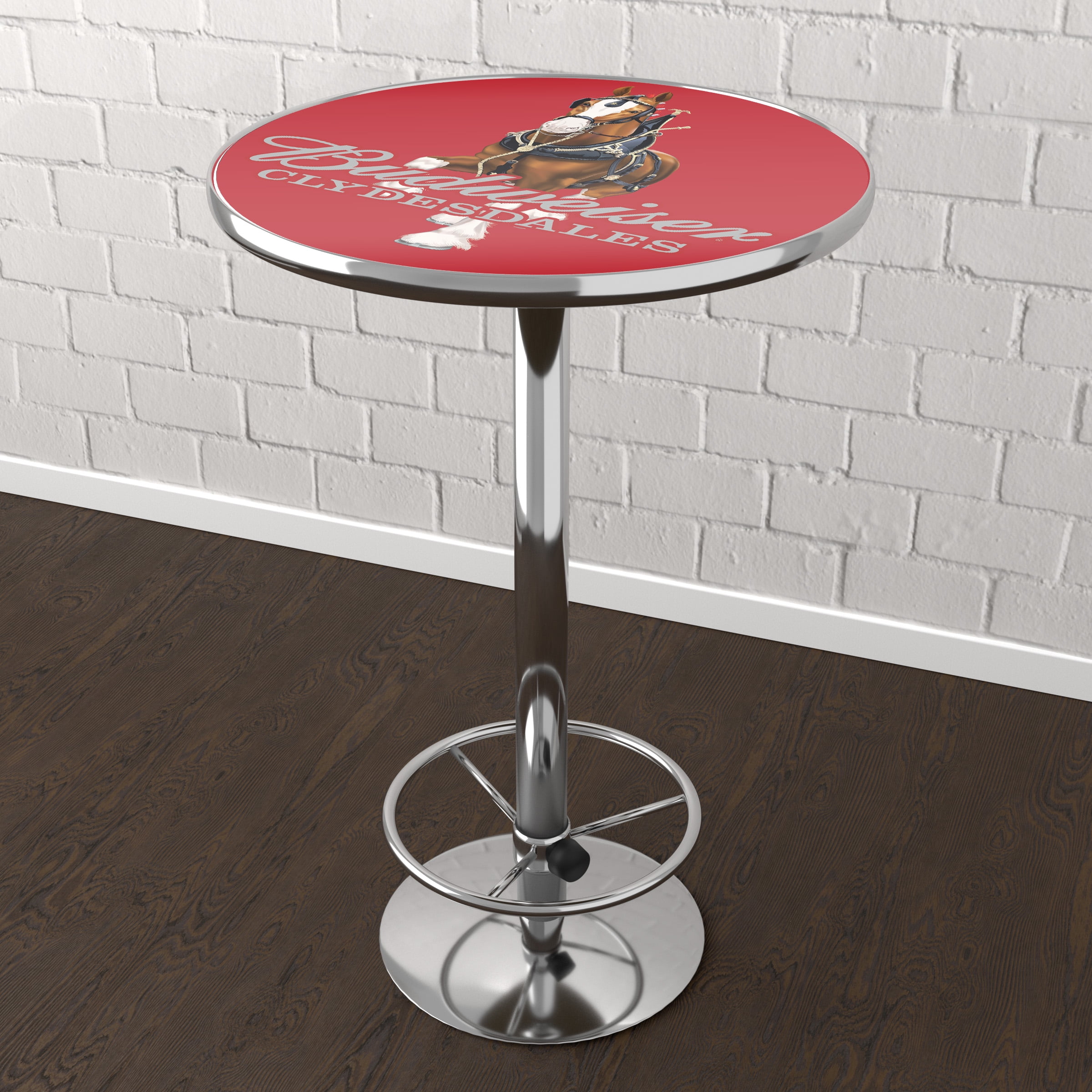 Budweiser Clydesdale Red Bar Table with Adjustable Footrest and Acrylic Top