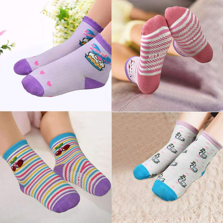 12 Pairs Kids Non Slip Skid Socks Grips Sticky Slippery Cotton Crew Socks  For 1-3/3-5/5-7 Years Old Children Youth Boy Girl : : Clothing