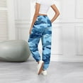 thumbnail image 3 of Womens Camo Sweatpants Drawstring High Waisted Workout Trousers Maple Leaf Print Active Joggers Pants Wide Leg Lounge Pants with Pockets cyan Large, 3 of 6