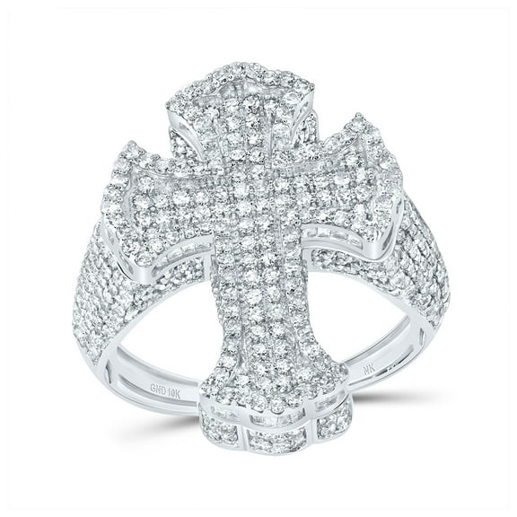 10kt White Gold 2 5/8 Cttw Diamond Crome Cross Mens Ring, Men Size: 8-12