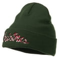 thumbnail image 2 of Christmas Embroidered Long Cuff Beanie - Olive OSFM, 2 of 5
