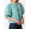 thumbnail image 5 of Aojekbee Women’s Bow Front Tops Puff Sleeve Round Neck Loose Fit Babydoll Shirts Spring Fall Blouses, 5 of 6