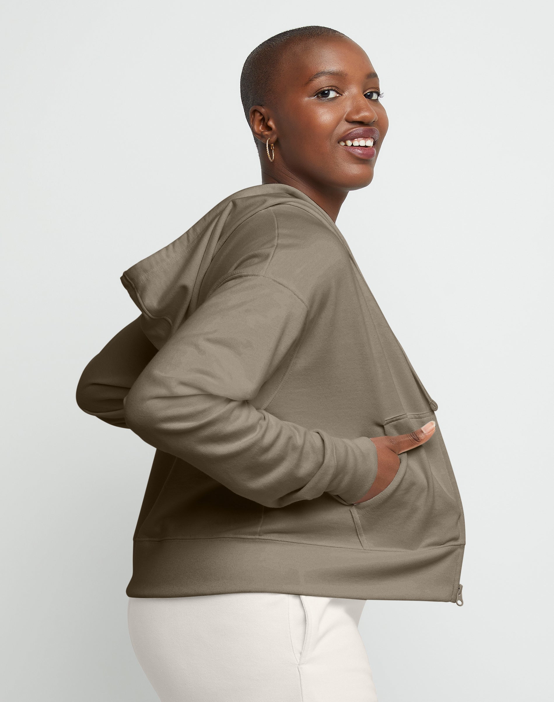 Hanes Originals Women's French Terry Hoodie, Full Zip Oregano Heather XL