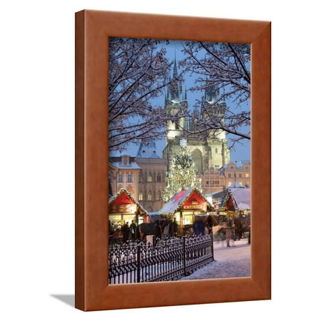 Snow-Covered Christmas Market and Tyn Church, Old Town Square, Prague, Czech Republic, Europe Framed Print Wall Art By Richard