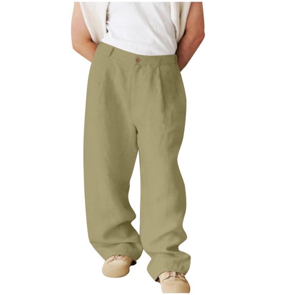 hlysgo Baggy Pant for Men Wide Leg Loose Fit Elastic Waist Pants Comfort Cozy Streetwear Trousers with Pockets Green,M