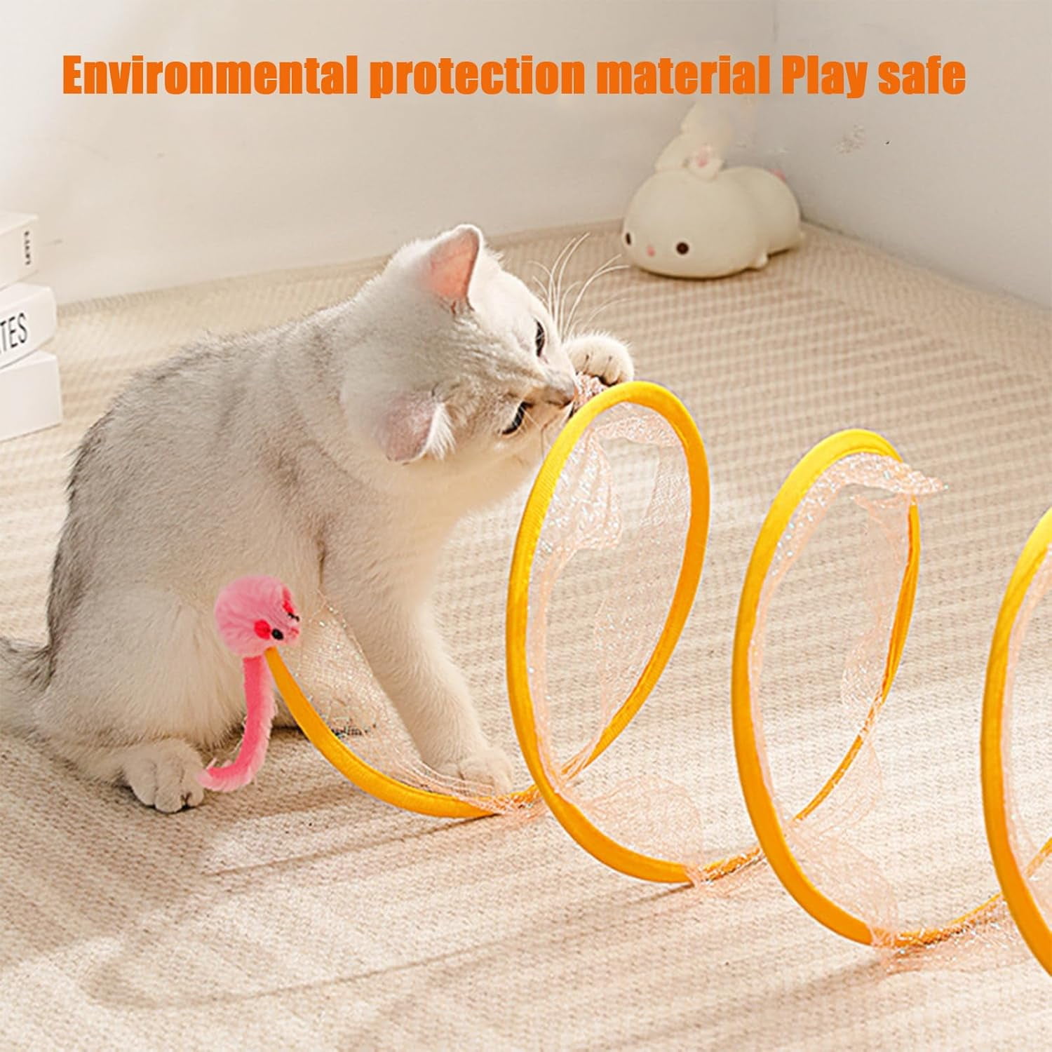 Self Play Cat Hunting Spiral Tunnel Toy, Folded Cat Spring Tunnel Toys for Indoor Cats (yellow2pcs)