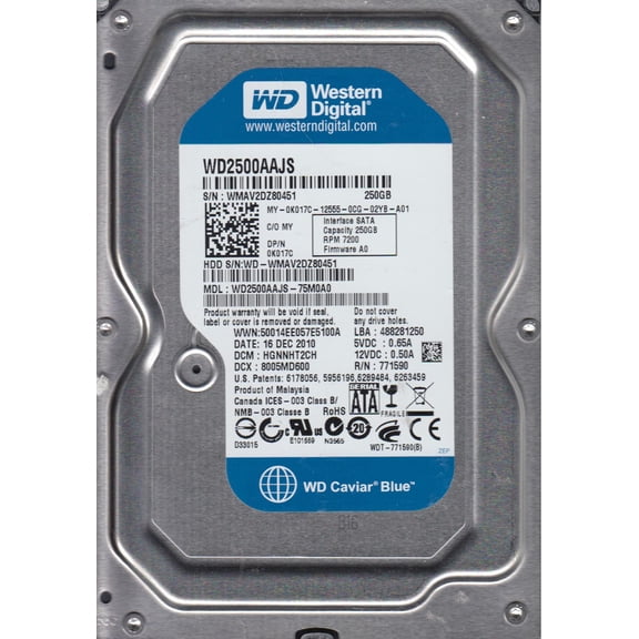 WD2500AAJS-75M0A0, DCM HGNNHT2CH, Western Digital 250GB SATA 3.5 Hard Drive