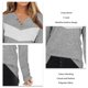 thumbnail image 5 of Mujer Otoño Invierno Top manga larga cuello en V franjas de diferente color suave cómoda mujer camisa Casual para uso diario, 5 of 6