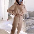 thumbnail image 1 of Trajes de jogger para mujer, traje de otoño de Color sólido, conjuntos de sudaderas con capucha de manga larga, chándal, conjunto de 2 uds de pantalones largos con capucha y bolsillos, 1 of 2