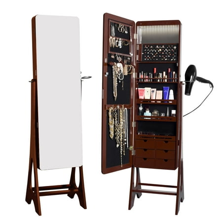 Jewelry Cabinets With Mirror Living Essentials Jewelry Cabinet Organizer 15 LEDs Full Length Mirrored Standing Storage Armoire with Hairdryer Holder (Donna Brown) ()