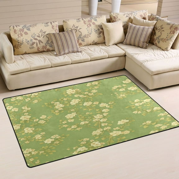 Green Floral Pattern Soft Polyester Area Rug 31''x20'', Non Slip, Memory Foam, Water Absorbent
