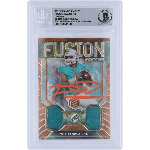 Tua Tagovailoa Miami Dolphins Autographed 2022 Panini Elements Fusion Swatches Relic Orange Ink #FS-2 #/199 Beckett Fanatics Witnessed Authenticated 10 Card - Fanatics Authentic Certified