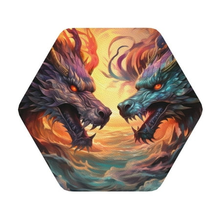 

Cauagu Colorful Wave Dragon Head for Round Coaster Drink Coasters Set of 4 Leather Bar Beer Beverage Cup Mat for Drinks for Tabletop Protection & Coffee Table Decor