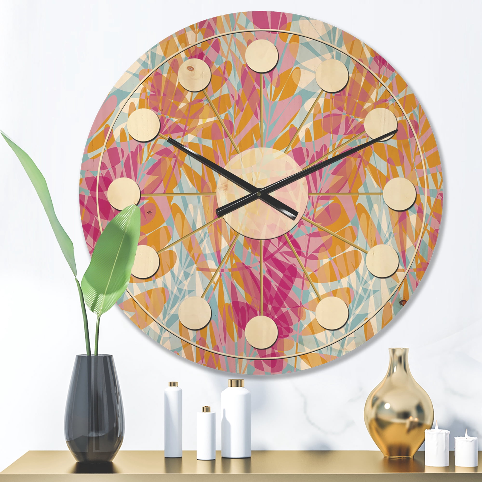 Designart 'Floral Retro Pattern XI' Mid-Century Modern Wood Wall Clock