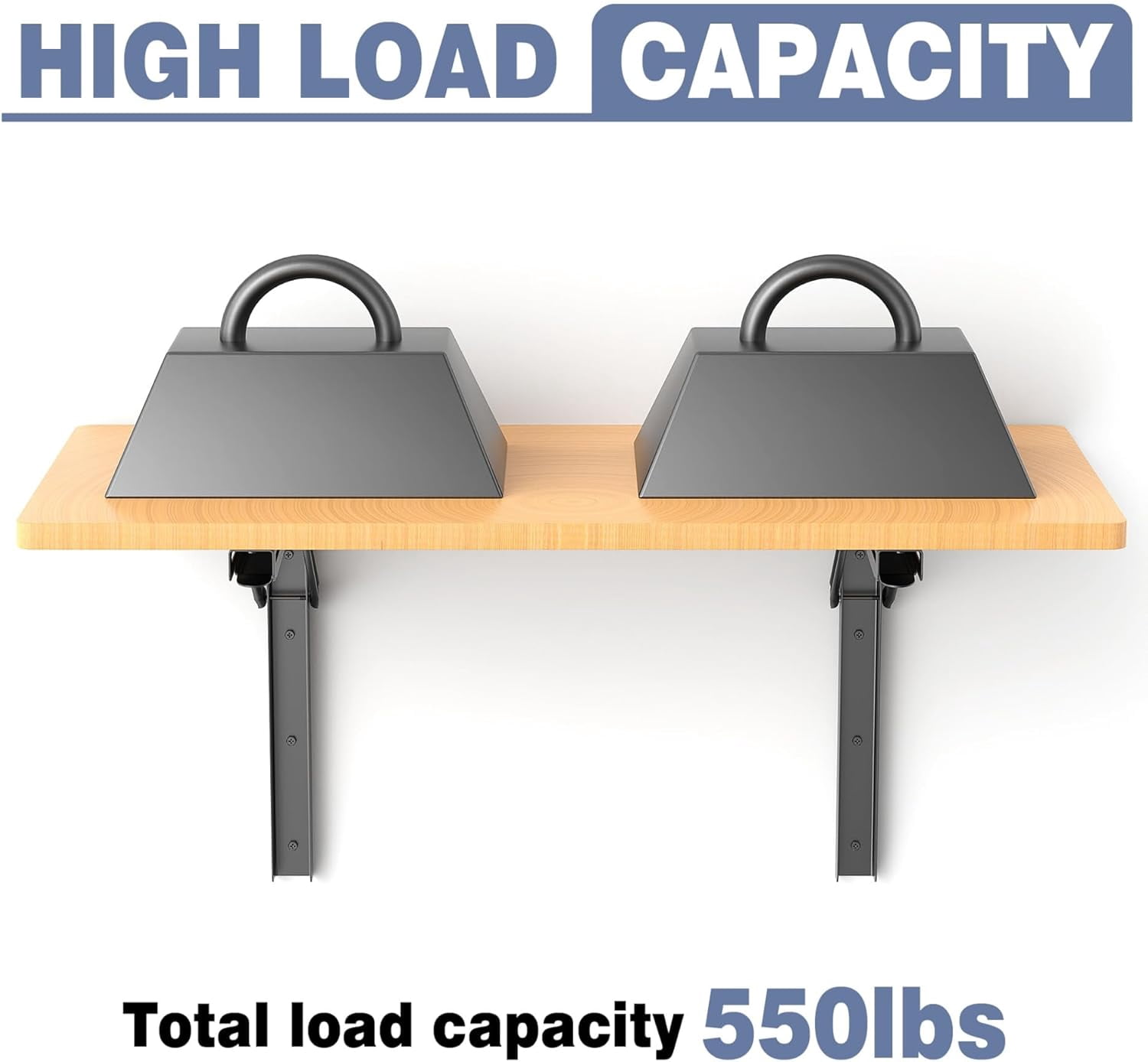 Heavy Duty 18" Folding Shelf Brackets, Wall-Mounted Collapsible Brackets for Workbench/Table, 550 lbs Capacity, Space-Saving Hinges for Garage, Kitchen, Laundry(No Board)