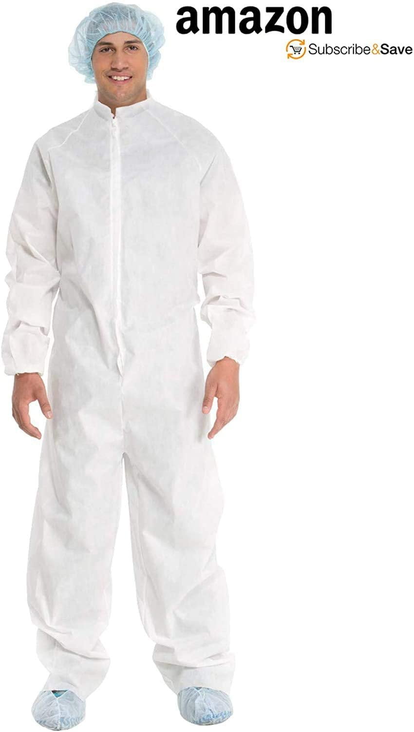 White Protective Coveralls. Pack of 25 Adult Disposable Coveralls XL