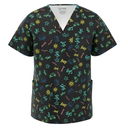 

Men Stretch Print Scrub Top - Medical Uniform Men Nurse School Print Scrubs V Neck Top PSM105 M004 M