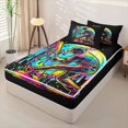 thumbnail image 2 of Castle Fairy Sport Baseball Gamer Zipper Twin Comforter Sets with Fitted Sheet and 2 Pillowcases, Neon Ice Cream Drip Zipper Bedding Set, Black Green Yellow,4-Piece,Black Reversible, 2 of 6