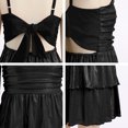 thumbnail image 6 of IBTOM CASTLE Teen Girl Glitter Ruffle Metallic Adjustable Spaghetti Straps Dress Square Neck Tiered Hemline Tween Pageant Homecoming Graduation Prom Outfits Junior Formal Easter Dress Black, 6 of 7