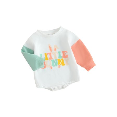 

Baby Easter Romper Long Sleeve Bunny Letter Pattern Loose Bodysuit