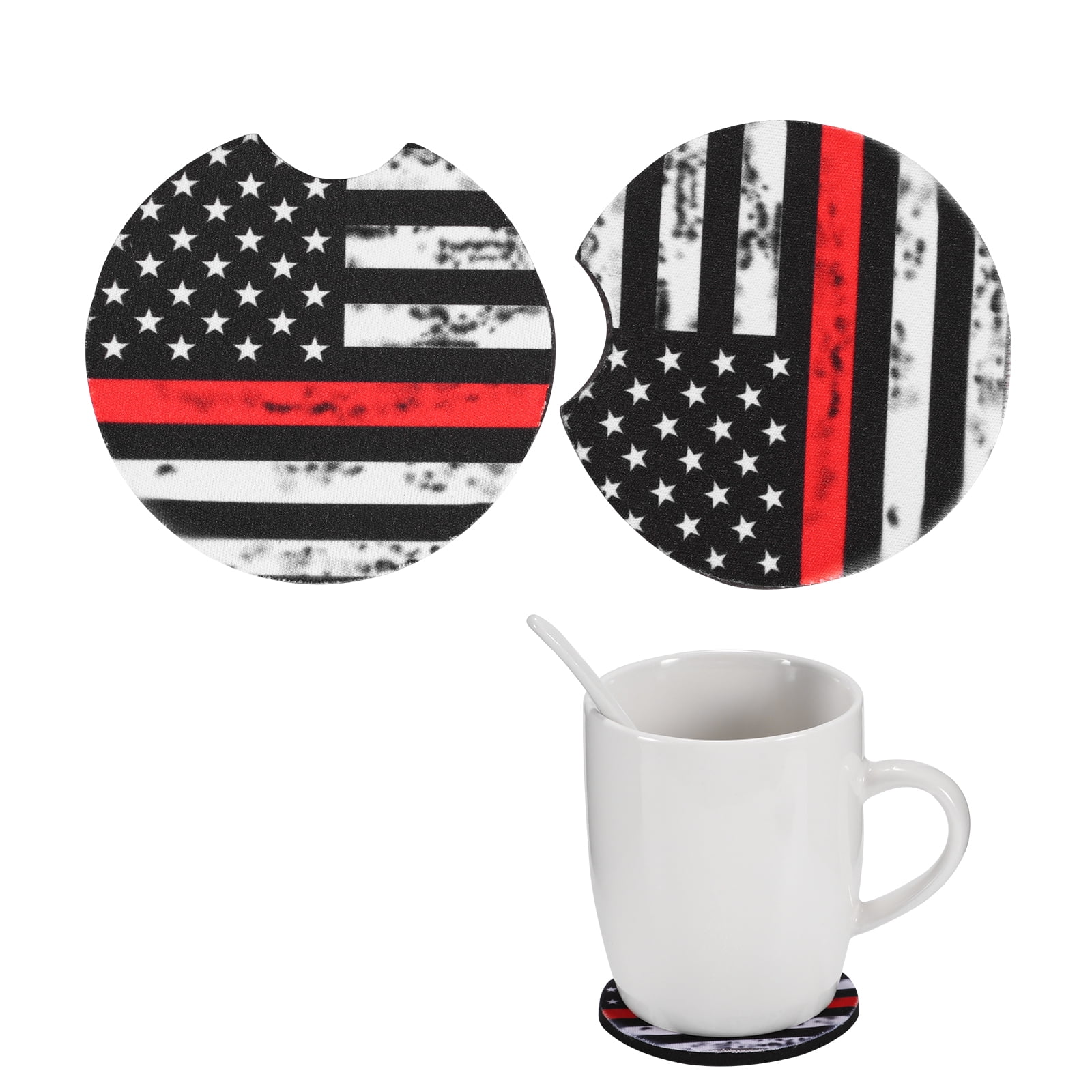HEMOTON 4pcs Independence Day Coaster USA Flag Cup Mat Anti Slip Heat Insulation Cup Pad PVC Patriotic Car Cup Coaster Drink Cup Holder for 4th of July Gift Black
