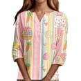 thumbnail image 4 of KDDYLITQ Women Easter Shirts 3/4 Length Sleeve Bunny Eggs Graphic Blouse Button V Neck Daisies Funny Pullover Carrots Loose 2026 Tees Pink 2XL, 4 of 6