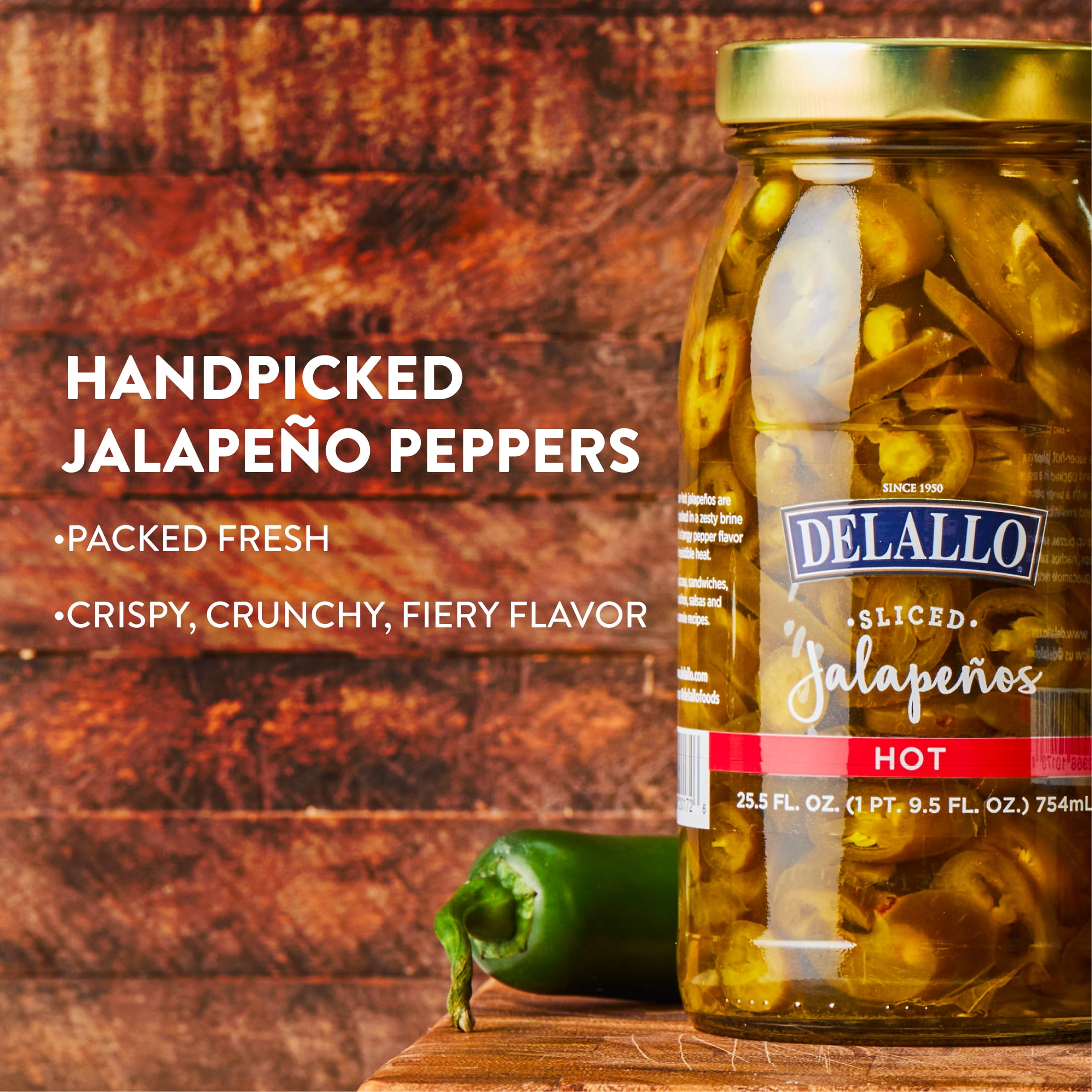 DeLallo Hot Sliced Jalapeno Peppers, Non-GMO, Gluten-Free, Vegan, 25.5 oz Jar, (3 Pack)