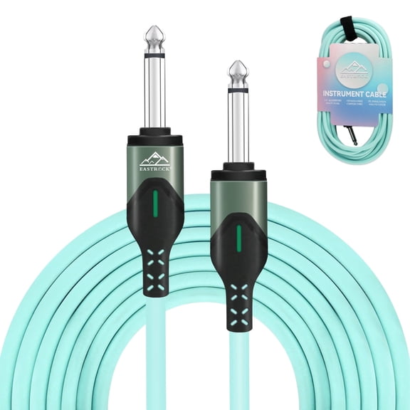 EASTROCK 20-Feet Guitar Cable, 1/4" TS Instrument Cable with Anti-Kink Design, Dual Straight Connectors for Electric Guitar, Bass, Keyboard, Amp (Mint Green)