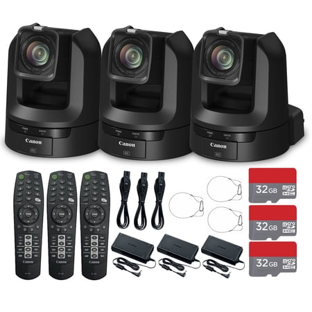 Canon CR-N300 4K NDI PTZ Camera 3-Pack (Satin Black) Bundle with 20x Optical Zoom and 3 x 32GB Memory Cards (International Model)