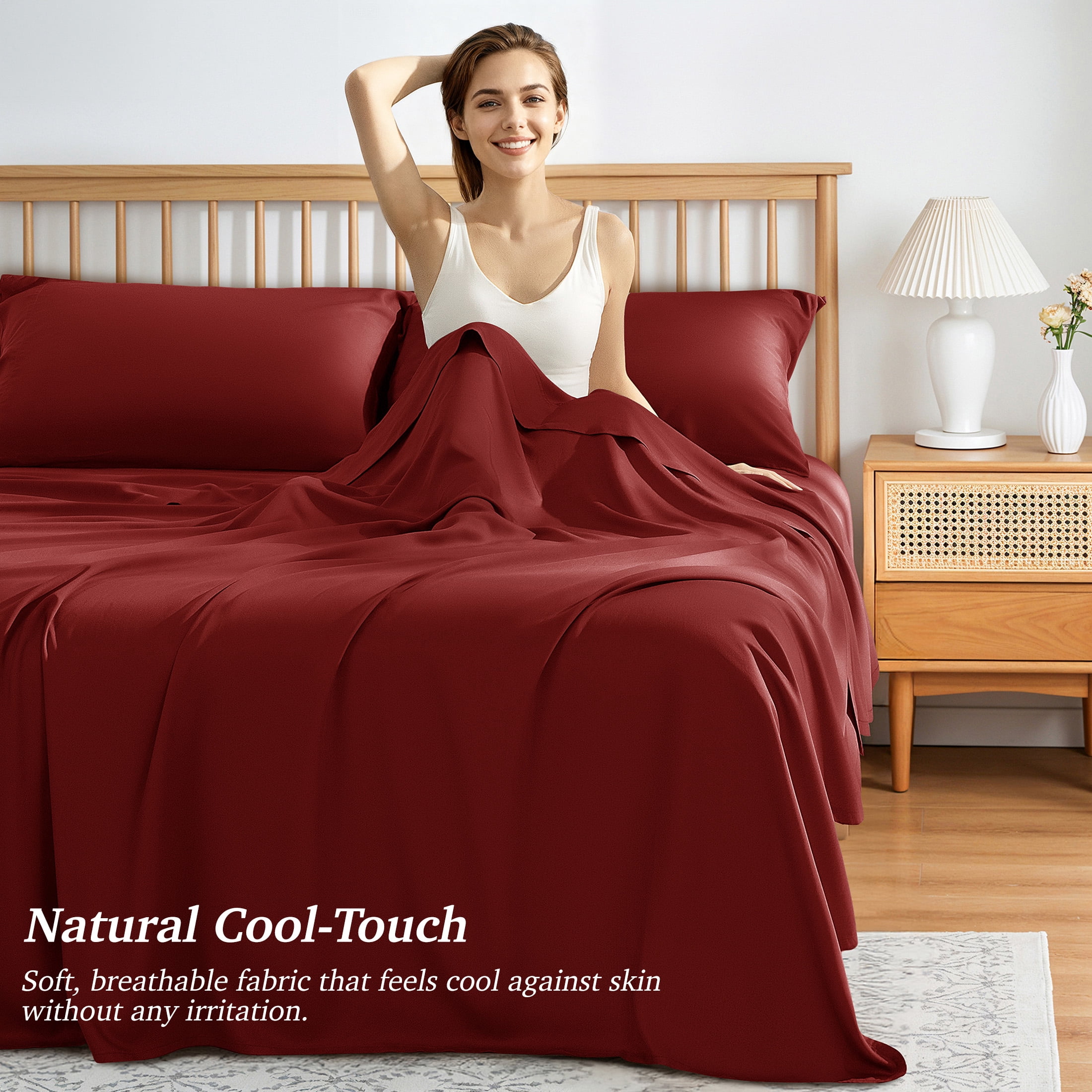 AiAngu Bamboo California King Sheet Set, Luxury Soft 4 Pieces Bed Sheets with 18" Deep Pocket, Burgundy