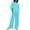 Blue, variant on Women's Summer Suit, Trendy 3/4 Sleeve Blouse Shirt Solid Color Trousers with Pockets, Loose Casual Two-Piece Suit, Plus Size Cotton Linen Set for Women Going out Outfits for Women Khaki 4XL